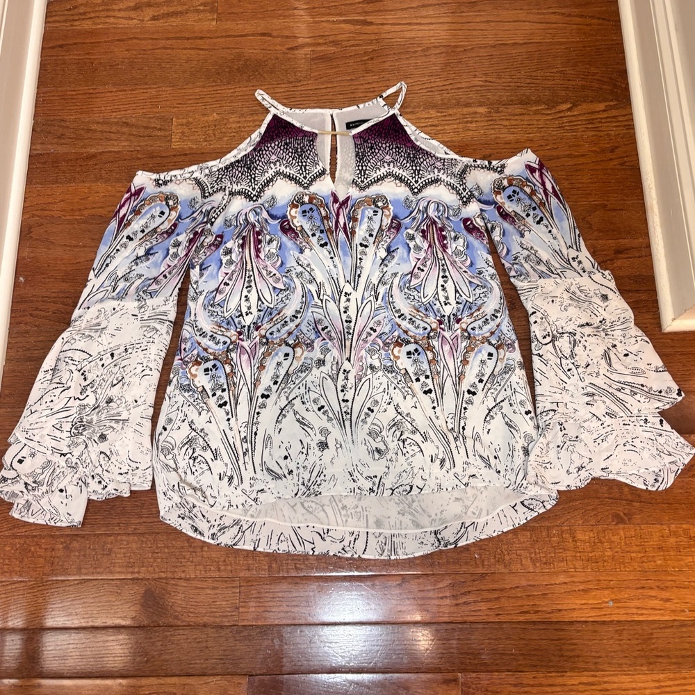 Patterned Blouse with Cut Out Shoulders